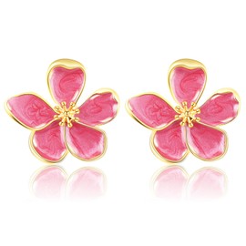 TUCEWP Large Flower Earrings Vintage Flower Stud Earrings Cute Boho Floral Statement Drop Earring Fashion Hot Pink Enamel Chunky Floral Earring for Women Mom Trendy Birthday Christmas Jewelry Gift