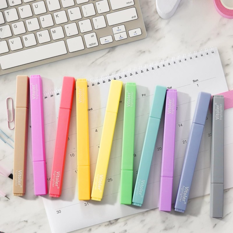 Vitoler Aesthetic Highlighters,10 Pcs Chisel Tip,Dry Fast Easy to Hold,Highlighter