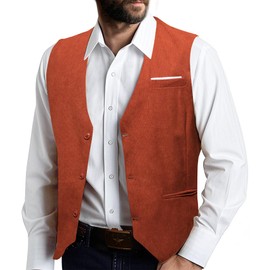 Barry.Wang Mens Outdoor Corduroy Vests Rust Vintage Western Cowboy Sleeveless V-neck Waistcoat Retro Casual Vest