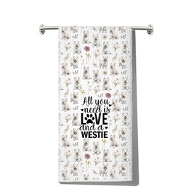 KEYCHIN West Highland White Terrier Kitchen Towel All You Need is Love and a Westie Gifts West Highland White Terrier Dog Dish Towel (Westie kt)
