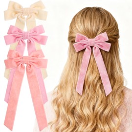 3 Pack Velvet Hair Bows for Women Girls Blush Pink Bow Hair Accessories with Alligator Clips Big Ribbon for Autumn Christmas Winter Hair Decor (Blush Series, Velvet)