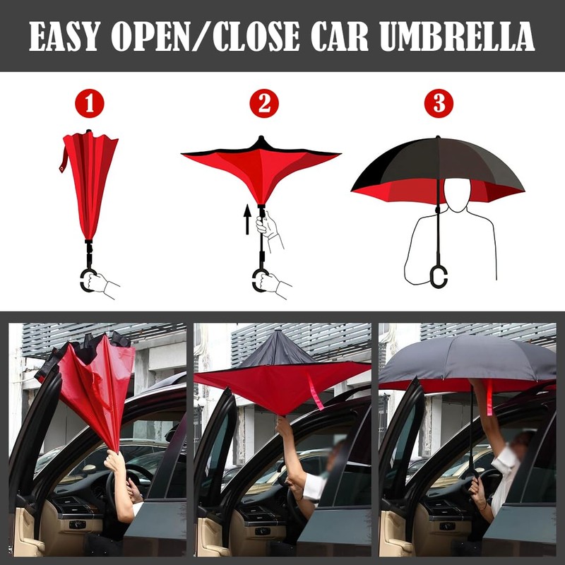 Wxjiahetai Inverted Reverse Umbrella with C-shaped Handle Windproof Upside Down