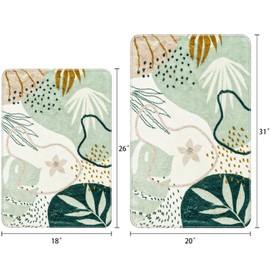 Uphome Sage Green Bathroom Rug Set, Cute Abstract Plant Bath Mat Set, Non Slip Machine Washable Bath Rugs, Soft Velvet Small Bathroom Mat, Mid Centry Aesthetic Botanical Floor Mats for Tub Sink Shower