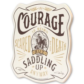 Open Road Brands John Wayne Courage is Saddling Up Anyway Wood Wall Decor - Vintage John Wayne Cowboy Sign for Man Cave or Office