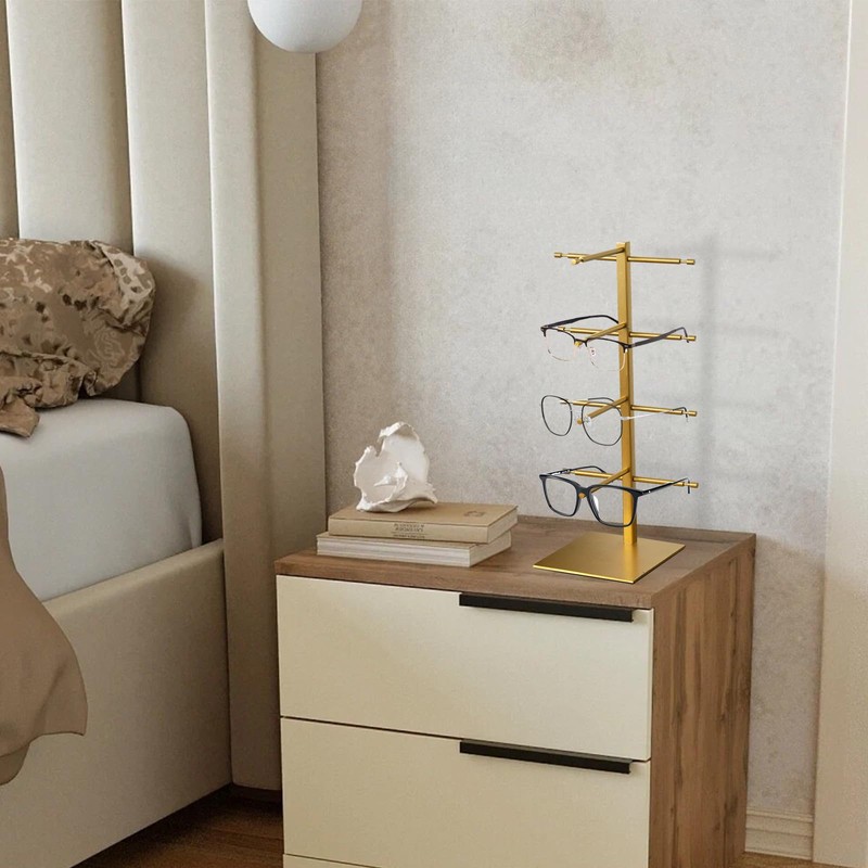 KDYZS+ 4 Tier Sunglass Display Stand, Sunglasses Organizer, Titanium Brushed