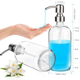 ARKTEK Glass Soap Dispenser - Clear Dish for Kitchen, Refillable Liquid Hand with Rust Proof Stainless Steel Pump Bathroom, Countertop (17 Ounce/ 500 ML)