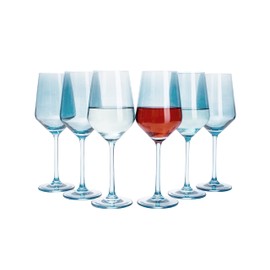 Colored Wine Glass Set, 12oz Glasses Set of 6 Baby Shower Gender Reveal Boy or Girl Decor Baby Announcement Unique Italian Style Tall Stemmed for White & Red Wine Elegant Glassware (Cobalt Blue)