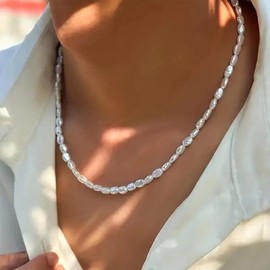 Inateannal Boho Baroque Pearl Necklace Pearl Beaded Choker Necklace White Irregular Pearl Necklace Freshwater Pearl Bead Necklace Short Pearl Chain Necklace Choker