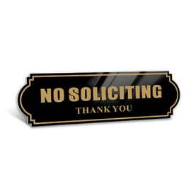 MEIWU Premium No Soliciting Sign for front Door - Acrylic Adhesive, Weatherproof, and Durable, 8.2 x 2.5-inch for Front Door, Window, and Mailbox (1 Pack Gold)