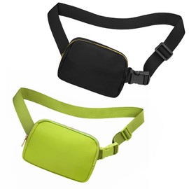 jealkip Fanny Pack Crossbody Bag for Women and Men, Belt Bag for Hiking Bum Bag with Adjustable Strap, Waterproof Waist pack for Running Workout Sports Black+Grass Green