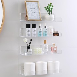6-Pack Floating Shelves for Wall Storage, U-Shape Nursery Book Shelf, 15" Bathroom Shelves Organizer Makeup Clear Acrylic Shelves Wall Display Picture Ledge Shelf for Living Room/Bedroom