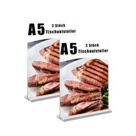 IheDovb Pack of 2 A5 Table Stands, 21 x 14.8 cm, T Shape Acrylic Stand, A5 Table Stand, Display Stand for Cafés, Restaurants, Photos