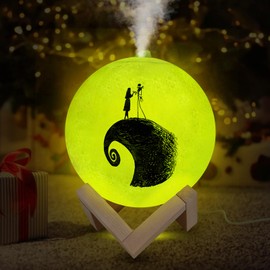 Londre Small Table Lamp for Bedroom - Nightmare Christmas Decor Night Lamp Humidifier with USB Recharge, 7 Colors LED Table Lamp Wood Base Aromatherapy Diffuser for Kids Room Living Room Office