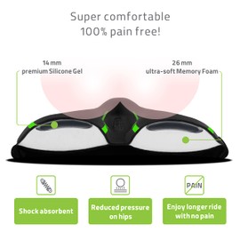 RONUX Narrow Bike Seat Cushion-Memory Foam & Gel Extra Comfort Pad Bicycle Saddle Cushions-Exercise Road Peloton Mountain Bikes-Comfy Cycling Accessories-Women, Men-Waterproof Rain Cover (Green)
