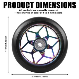 Pack of 2 Stunt Scooter Wheels 110 mm, Colourful Scooter Replacement Wheels, 88A Scooter Wheels for Stunt with ABEC-9 Bearings Aluminium Spoke Core, Replacement Wheels Scooter Wheels Compatible with