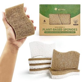 AIRNEX Esponja de Cocina Natural Biodegradable – Esponja de celulosa compostable y Nuez de Coco (6 Unidades)