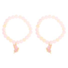 Nexoluxa Butterfly Bracelet Butterfly Bracelets for Women Healing Crystals Bracelets Natural Gemstone Stretchable Chip Jewelry 8mm Crystal Beaded Bracelet Gift, Pink