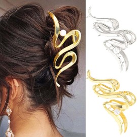 Reaky Haarklammer aus Metall, goldfarben, große Haarklammern, 2 Stück, Perlen-Haarschmuck für Damen