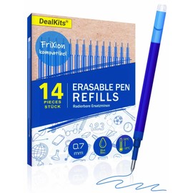 14 x Erasable Refills, DealKits 0.7 mm, Blue Gel Pen Refill, Compatible with Pilot FriXion Ball & Clicker & Eberhard Faber, Replacement Refill for Gel Pen, Erasable, Practical for School and Everyday