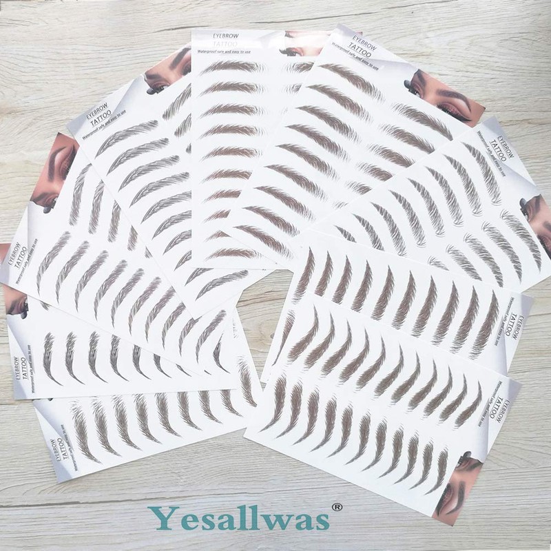 Yesallwas 9 Sheets 89 Pairs Eyebrow tattoos brown Realistic Fake