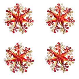 Widdle Wonderland Red/Gold Christmas 2 Tone Foil Ceiling Decorations - Set 4 40cm Star Snowflakes