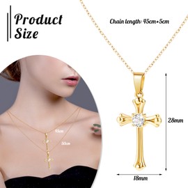 Bistfy 18K Gold-Plated Cubic Zirconia Cross Women's Pendant Necklaces, 100% Waterproof and Skin-friendly, Gold-Plated in High Temperature Oven without Losing Colour Necklace for Women, Gold