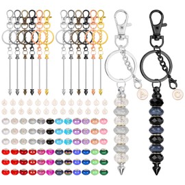 MAPVOLUT 110Pcs Beadable Keychain Bar Set with Colored Beads & A to Z Letter Charms, Beadable Keychains Set Jewelry Making Supplies for DIY Keychain Making Pendant Craft Gift