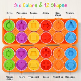 CPSYUB Easter Eggs Learning Toys for Toddlers 1-3 Year Old Girls/Boys, Montessori Egg Matching Toy Educational Color & Shape Recognition Skills Gifts Toys BPA Free (12 Eggs)