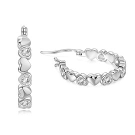 DOA 925 Silver Earrings for Women, Cubic Zirconia Sterling Silver Earrings, Hypoallergenic Heart Hoop Earring, Dainty Silver Hoop Earrings for Women Girls 20mm （White）
