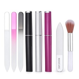 Glass Nail Files for Natural Nails, Professional Manicure Tools, 3Pcs Crystal Glass Fingernail Files with Case, 1Pcs Nano Glass Nail Shiner Polishers,