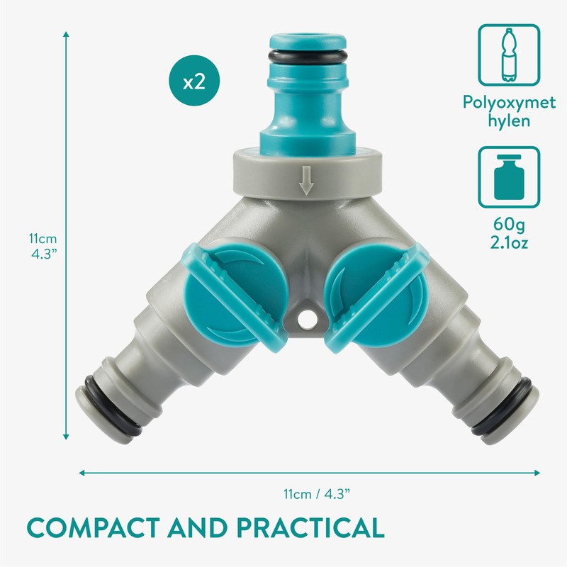 Navaris 2 x 2-way splitter with shut-off valve, double connection