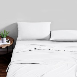 Mayfair Linen 100% Viscose Derived from Bamboo Sheets Queen - 4 Piece Bamboo Viscose Sheets for Queen Size Bed, Silky Soft, Queen Cooling Sheet Set, 16" Deep Pocket Fitted Sheet - White Luxury Sheet