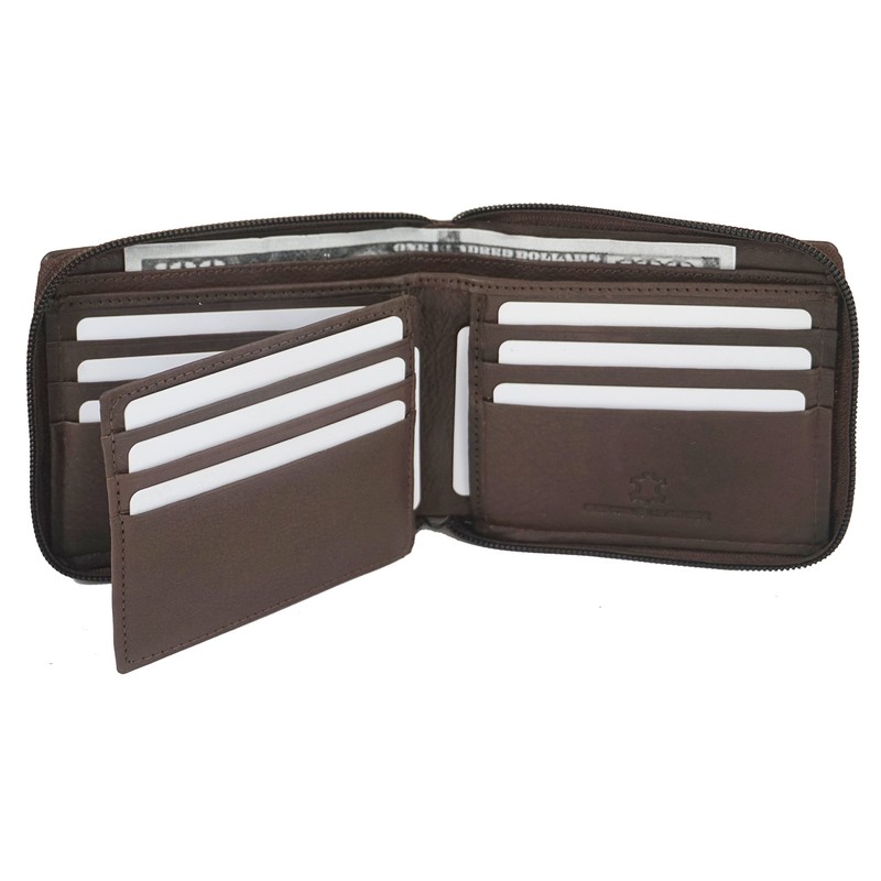 Bullz RFID Blocking Mens Leather Wallet Zip Around ID Card
