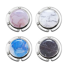 Bag Holder for Table, Pack of 4, Foldable Non-Slip Handbag Holder, Marbling Bag Hanger, Bag Hook Holder for Handbags, Table Handbag Holder, Hook for Restaurant, Office