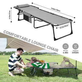 KingCamp Folding Outside Patio Lounge Chair Adjustable 5-Position Adults Reclining Folding Chaise with Pillow, for Patio, Pool, Beach, Sunbathing, Deck, Lawn,1 Pack,Grey, 4.8" x 23.2" x 14.5"