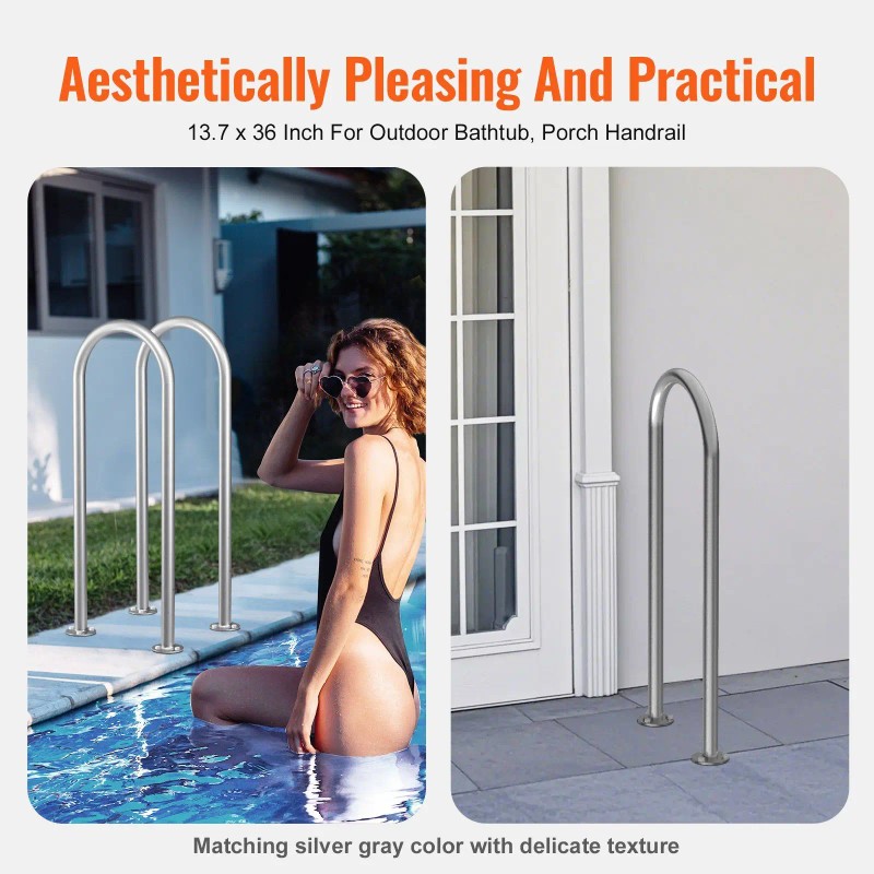 36 X 13 Inch Aluminum Pool Handrail with Base Plate