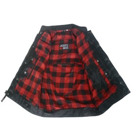 SOA Men's Premium Leather Motorcycle Vest with Biker Club Concealed Carry Gun Pockets w/Armor Flannel Red L