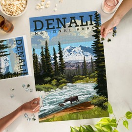 Lantern Press 1000 Piece Jigsaw Puzzle, Denali National Park, Alaska, Moose and River Rapids
