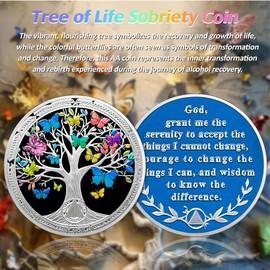 IELCJJ Vintage 4 Month Sobriety Coin - Addiction Recovery Tree of Life AA Coins - 120 Day Butterfly AA Chips and Medallions - 1-20 Prime NA AA Living Clean Narcotics Alcoholics Anonymous Gifts for Men Women