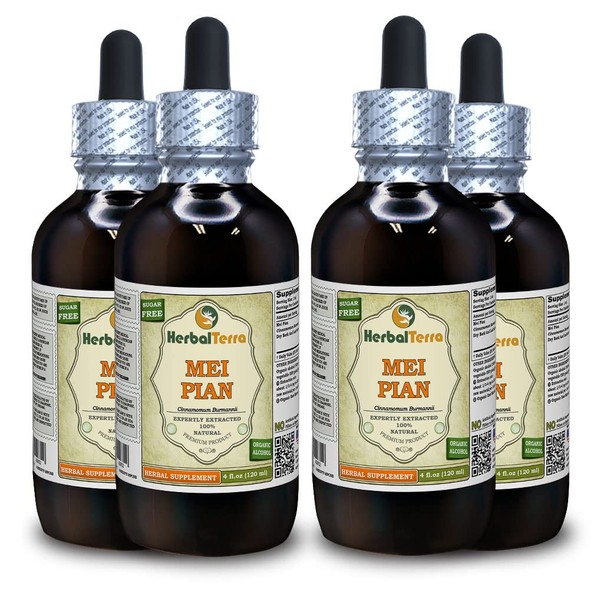 Mei Pian (Cinnamomum Burmannii) Tincture, Organic Dried Bark and Leaves Liquid Extract (Brand Name: HerbalTerra, Proudly Made in USA) 4x4 fl.oz (4x120 ml)