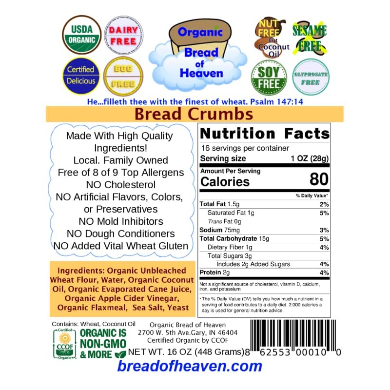 Organic Bread of Heaven ~ Bread Crumbs - 2 lbs~