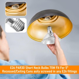 Jaenmsa Par30 75W Short Neck Halogen Flood Light Bulbs 120V, 75W Dimmable Short Indoor Flood Light Bulbs E26, 6Pcs Par30 Halogen Light Bulbs 2700K for 5-6in Recessed/Ceiling Can/Accent/Tracking Lights