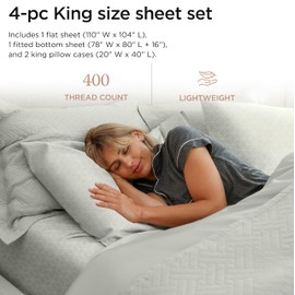 Threadmill Egyptian Cotton Sheets for King Size Bed | 100% Certified Egyptian Cotton King Bed Sheets Set | Snug Fit Elastic Deep Pocket King Sheets Soft, Breathable Damask Jacquard | Light Grey