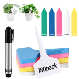 Pack of 180 Plant Signs, Plastic Plant Signs for Outdoors, 40 x White + 140 x Colourful, with Pen, Weatherproof Plant Stake for Reusable Labelling Signs, for Flowers, Herbs, Vegetables