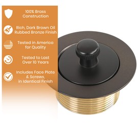 100% Brass Lift and Turn Bathtub Drain - Oil Rubbed Bronze Finish - Bathtub Conversion Kit - VHI - Handyman Designed & Quality Tested - Will Fit All Bathtub Drains