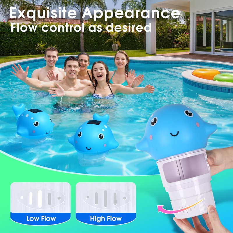 Blufree Pool Chlorine Floater, Solar Whale Chlorine Tablet Floater w/Light,