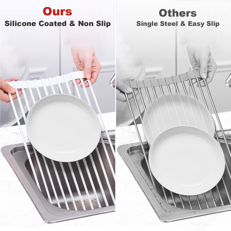 MERRYBOX Roll Up Over The Sink Dish Drying Rack Silicone
