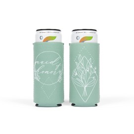 Loco Llama - Maid of Honor Slim Can Cooler (1) - Bridesmaid Proposal & Wedding Day Gifts - Bridal Shower Decorations - Bridal Party Favors - Bachelorette Party Supplies - Floral Sage Green