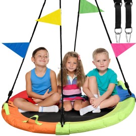 ZOSHINE 48inch Outdoor Tree Swing Larger Net Flying Saucer Chair Swivel Hanging Straps PP Fabric for Kids for Garden Home Usecolor: red-blue -green- orange-48inch