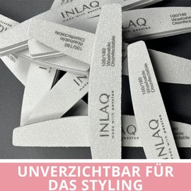 INLAQ® Nail File 100/180 for Nails, Manicure Nail Files, Double-Sided Nail Files for Gel Nails, Washable and Reusable, Colour: Grey